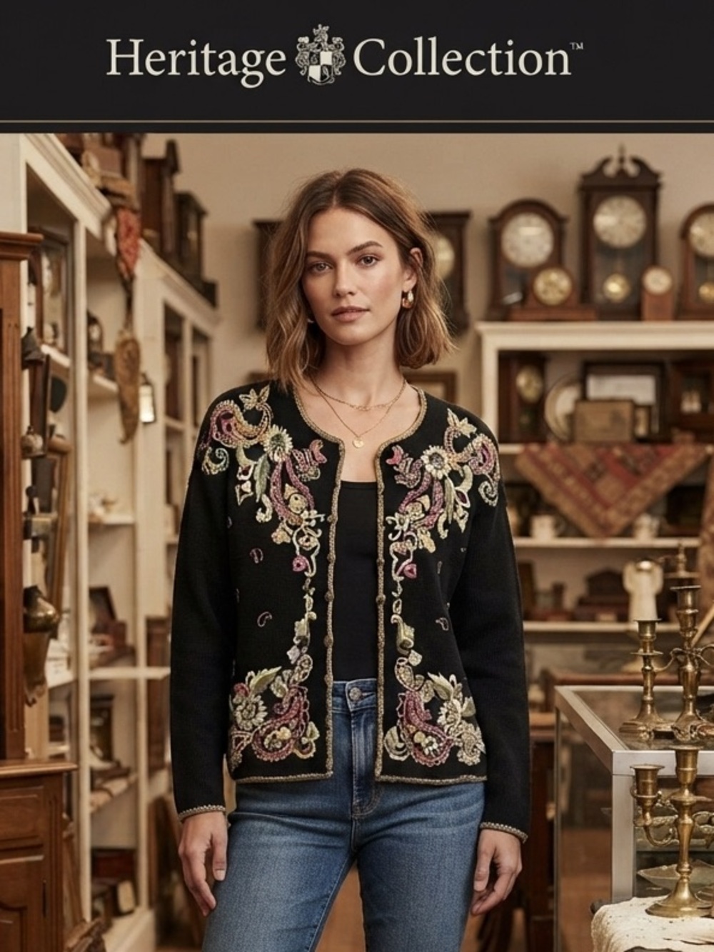 Vintage Embroidered Black Women’s Cardigan Jacket